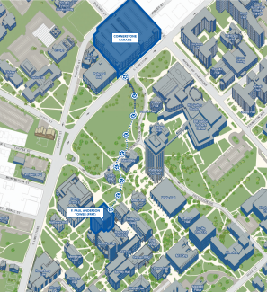 Map from Cornerstone parking garage to Anderson Tower